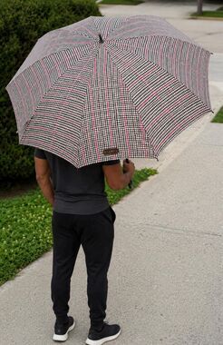 Vintage Aramis Houndstooth Umbrella Dog Head Handle Walking 42 Inch Canopy